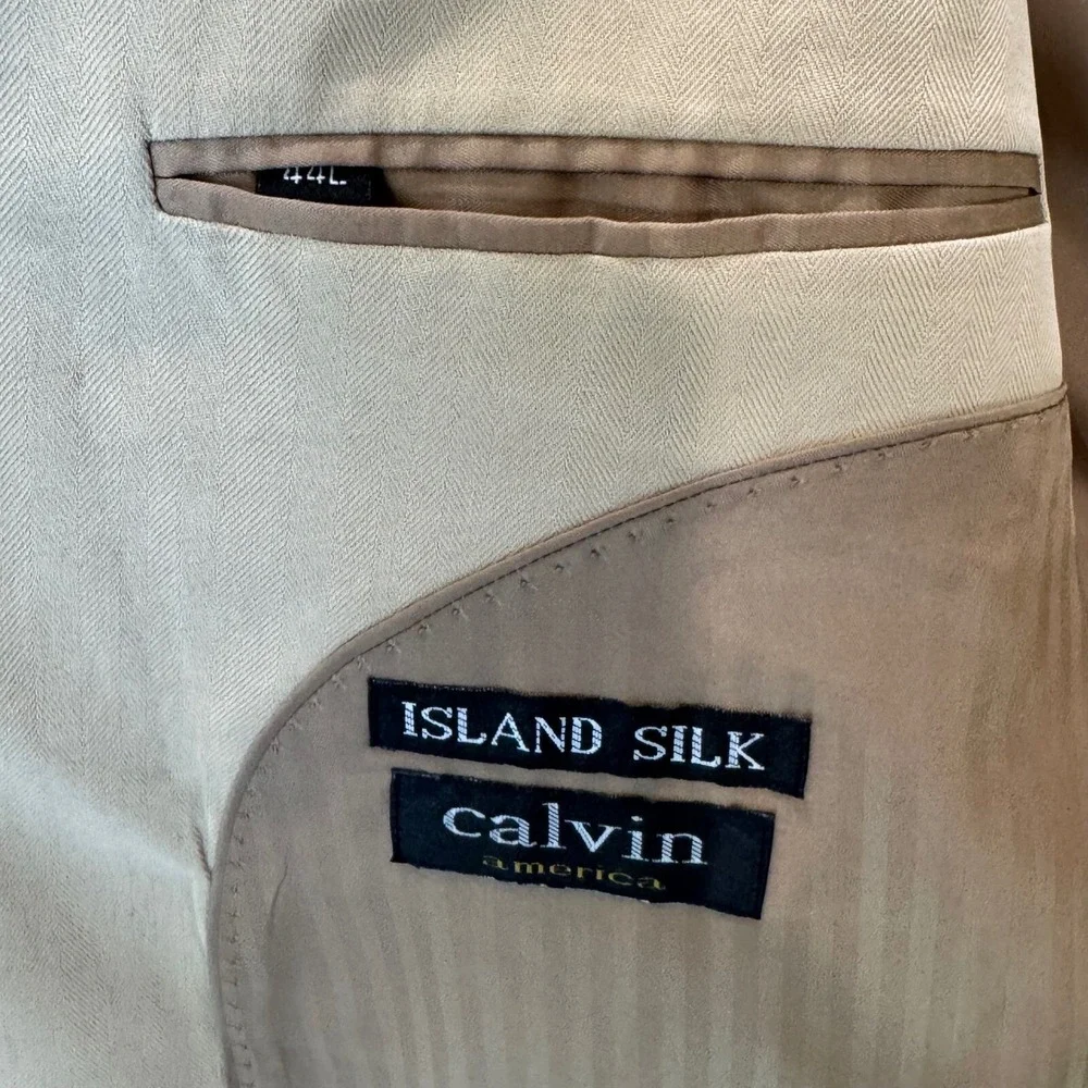 Calvin‎ America Island Silk Blazer Sport Coat Herringbone 44L